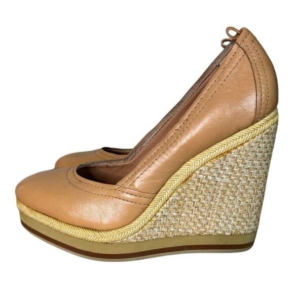 Bacio 61 Shoes Womens 9 W Wide Tan‎ Espadrille Wedge Preppy Neutral Minimalist - Picture 2 of 13